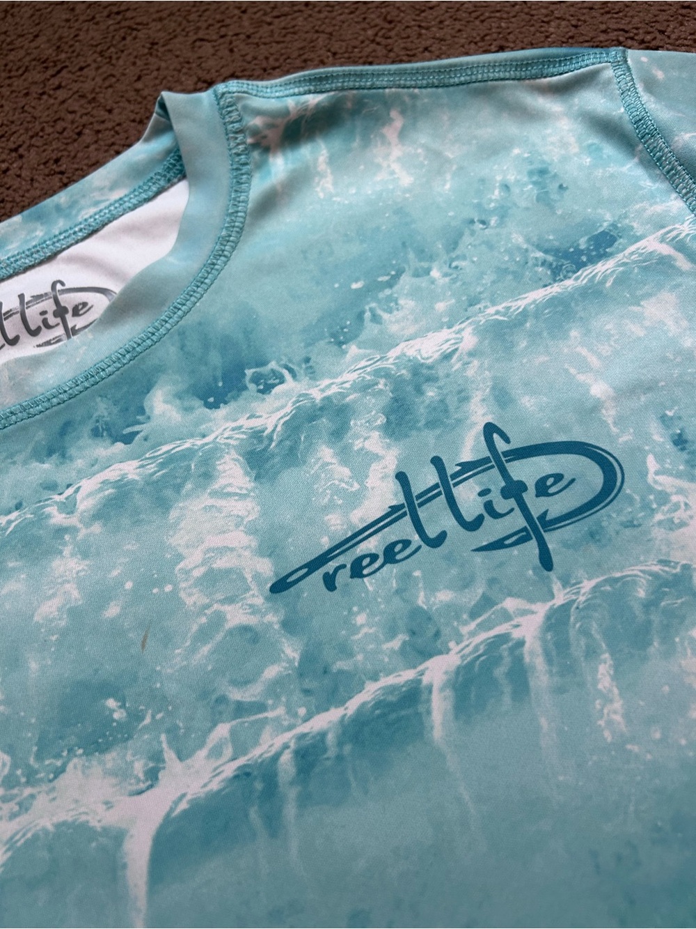 Men’s Reel Life Fishing Shirt Sz Large Teal&White Print Long Sleeved - Picture 4 of 6
